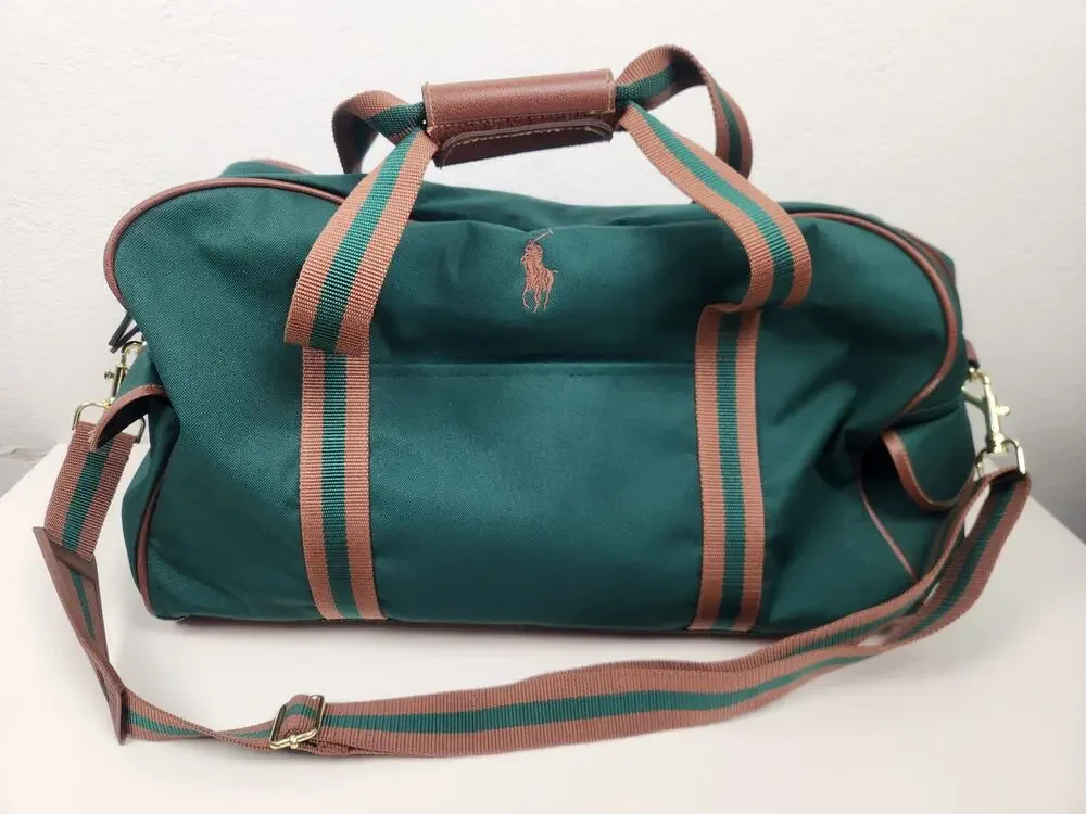 Vintage Polo Ralph Lauren 90s Green Canvas Duffle Weekender Bag